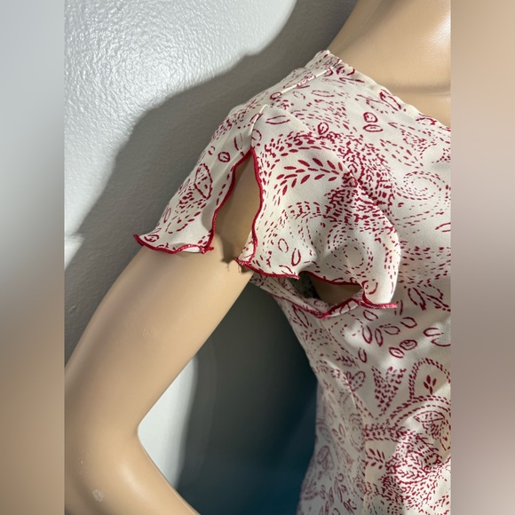 Y2K Jonathan Martin Studio‎ Paisley Cream/Red Sheer Top Scrunch Bow Women’s Sz L - Picture 4 of 8
